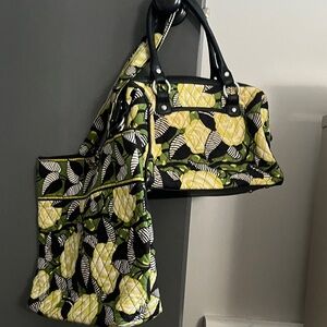 Vera Bradley Black and Green Leaf Tote Set